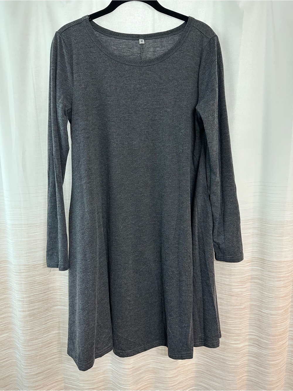 Solid Gray Long Sleeve Swing Dress Size M